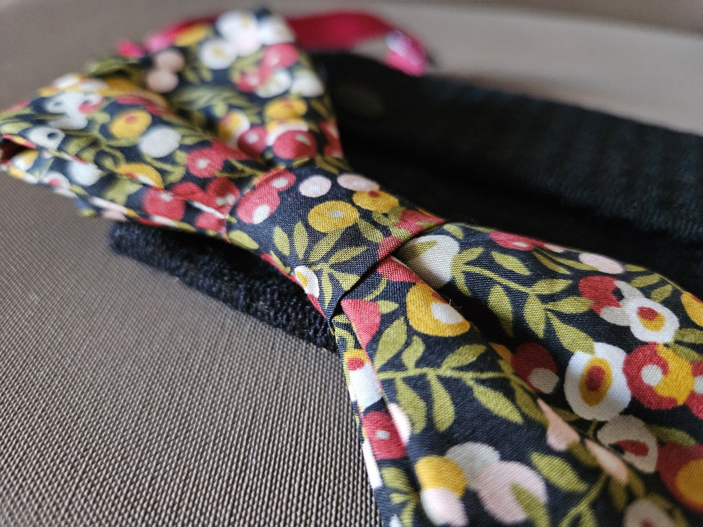 Noeud papillon Liberty bordeaux, moutarde et kaki