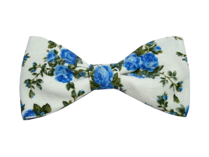 Noeud papillon fleuri écru et bleu - Effet Noeud Pap