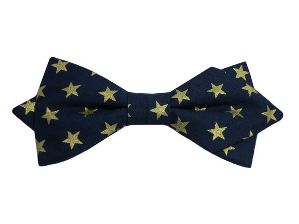 Nœud papillon bleu marine orné d'étoiles dorées, un accessoire élégant pour briller en toute occasion