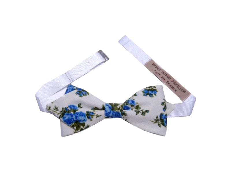 Noeud papillon fleuri écru et bleu - Effet Noeud Pap