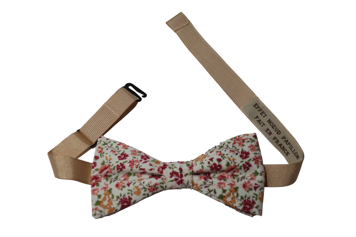 Noeud papillon fleuri rose et jaune orangé - Effet Noeud Pap