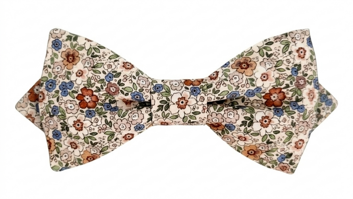 Noeud papillon Liberty terracotta, bleu et vert anis