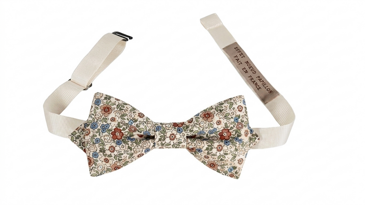 Noeud papillon Liberty terracotta, bleu et vert anis