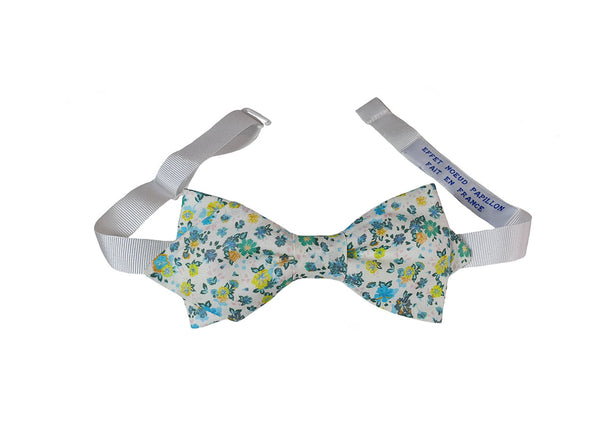 Noeud papillon fleuri vert et jaune