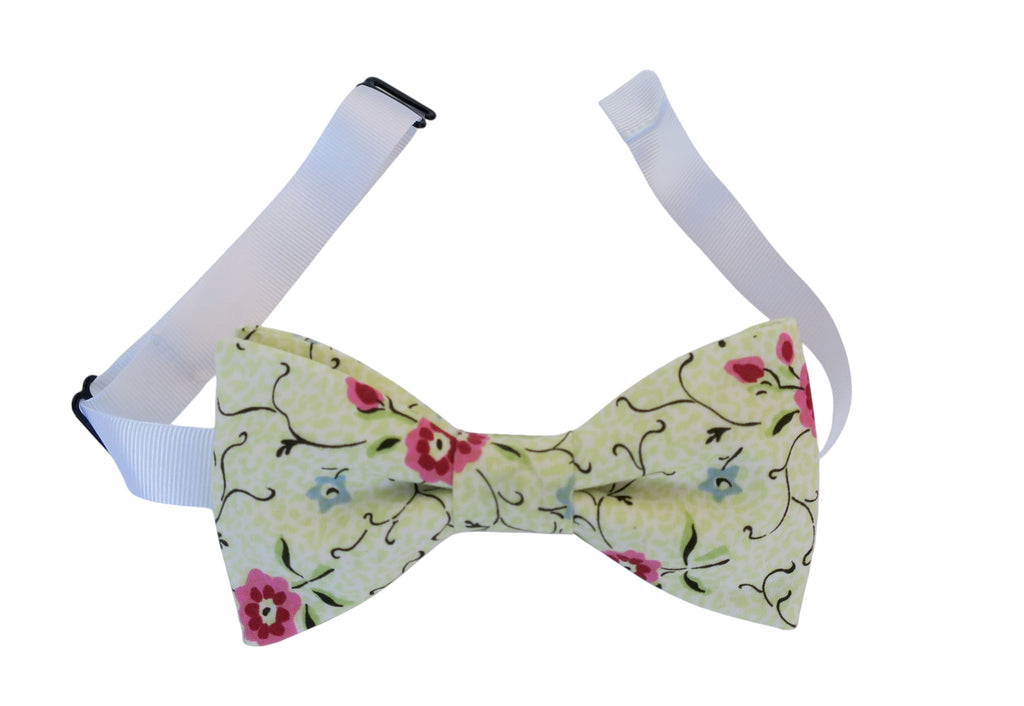 Noeud papillon Liberty vert et rose avec tour de cou réglable