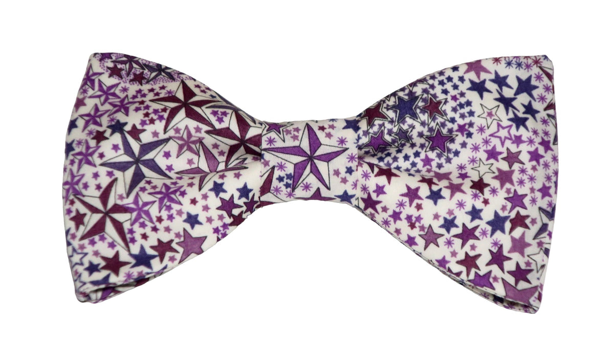 Noeud papillon Liberty violet étoiles
