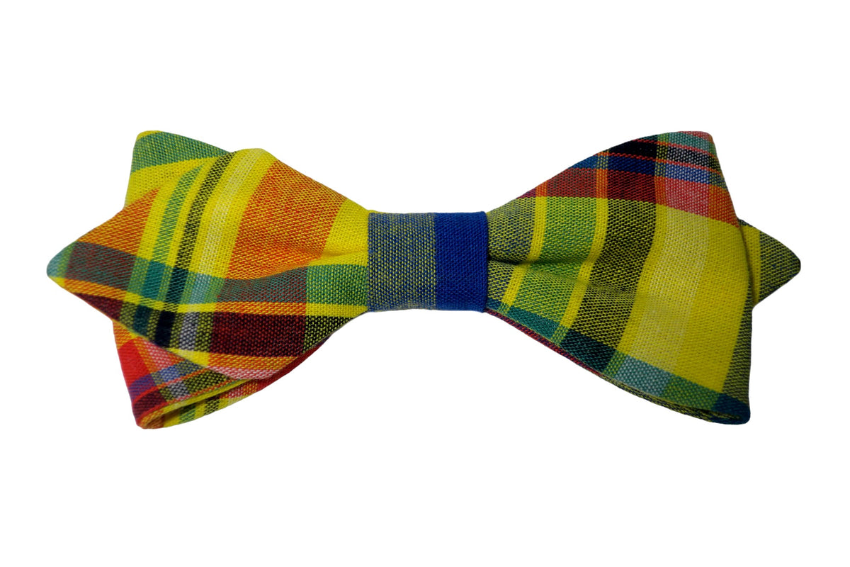 Noeud papillon madras bleu vert et jaune - Effet Noeud Pap