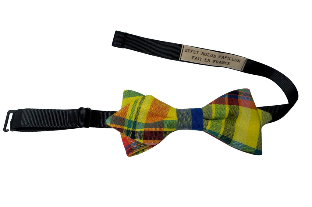 Noeud papillon madras bleu vert et jaune - Effet Noeud Pap