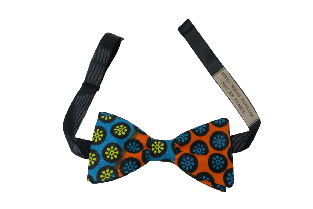 Noeud papillon wax orange, bleu, jaune et noir - Effet Noeud Pap