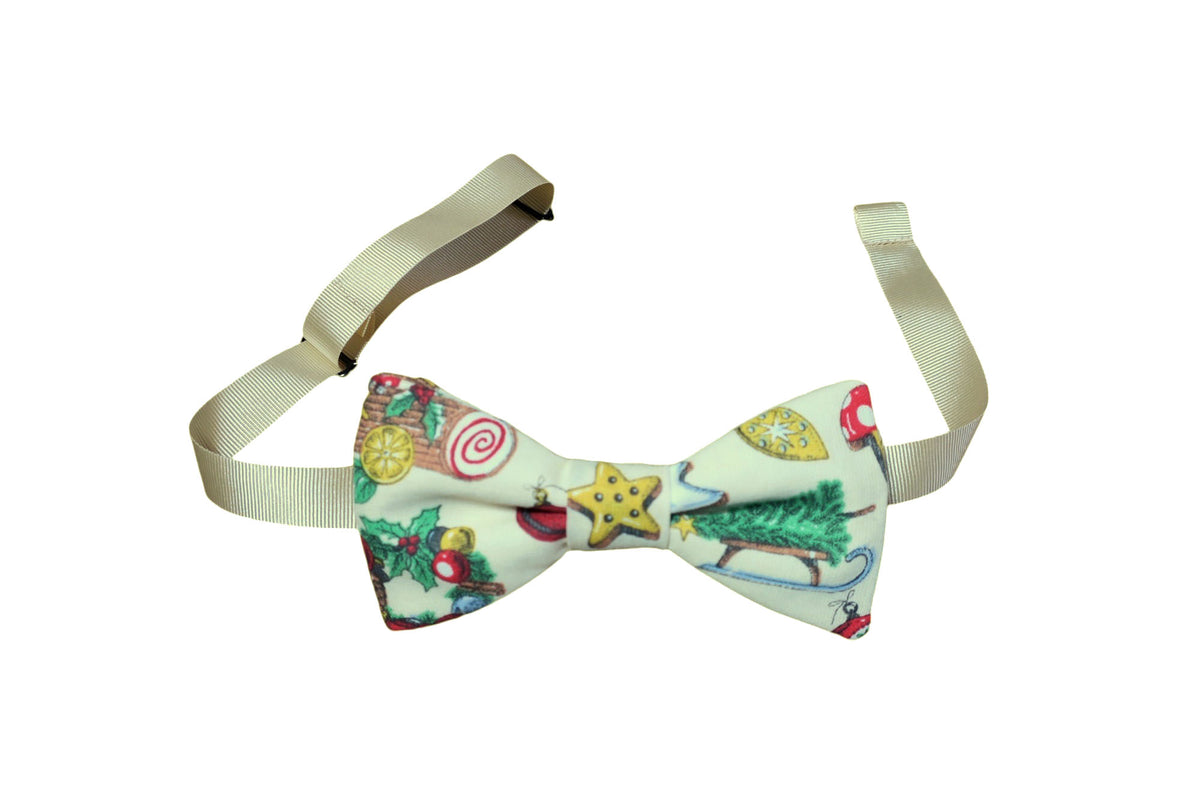 Noeud papillon beige motifs de Noël