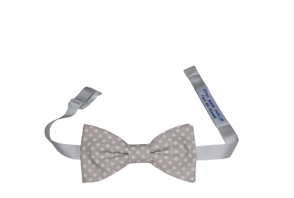 Noeud papillon taupe à pois blancs - Effet Noeud Pap