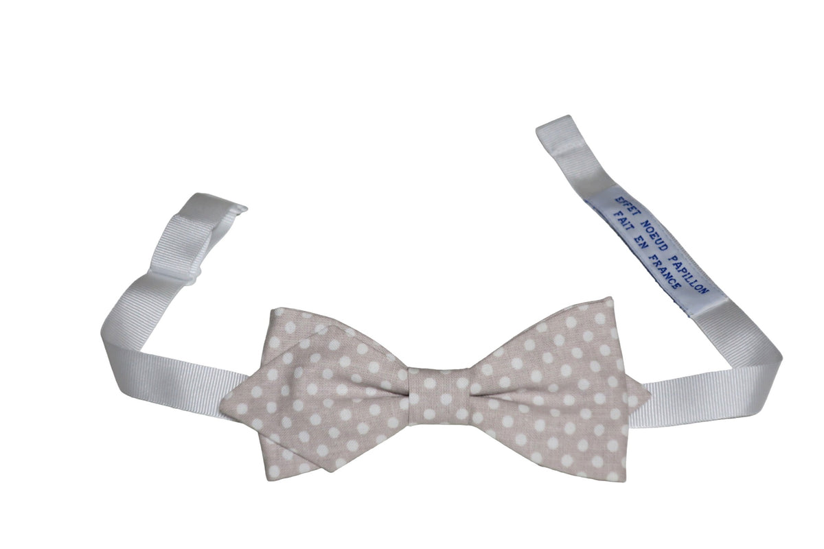 Noeud papillon taupe à pois blancs - Effet Noeud Pap