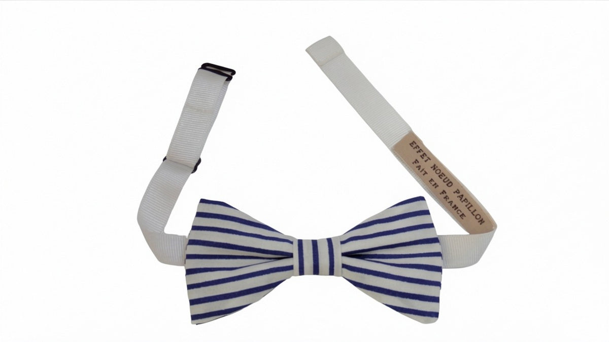 Noeud papillon rayé bleu et blanc style marinière