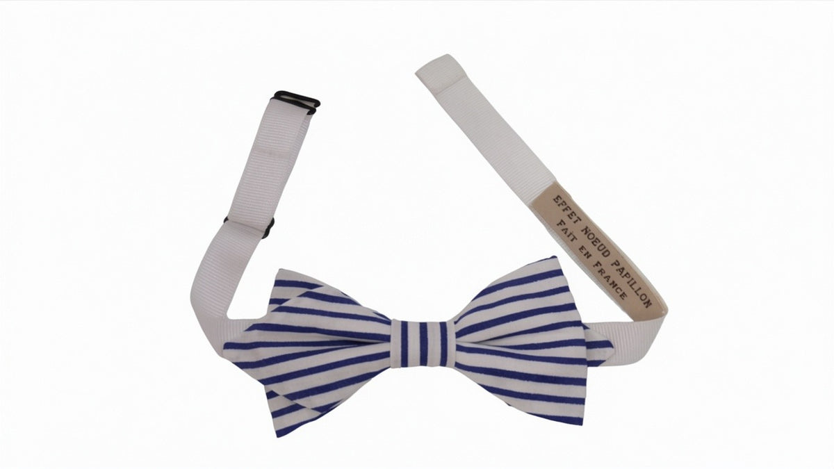 Noeud papillon rayé bleu et blanc style marinière