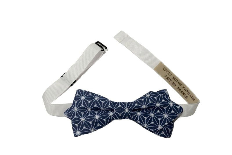 Noeud papillon japonais bleu étoiles blanches - Effet Noeud Pap