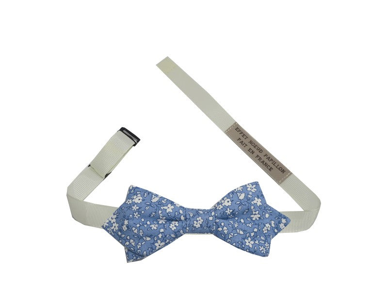 Noeud papillon fleuri bleu lavande et blanc - Effet Noeud Pap