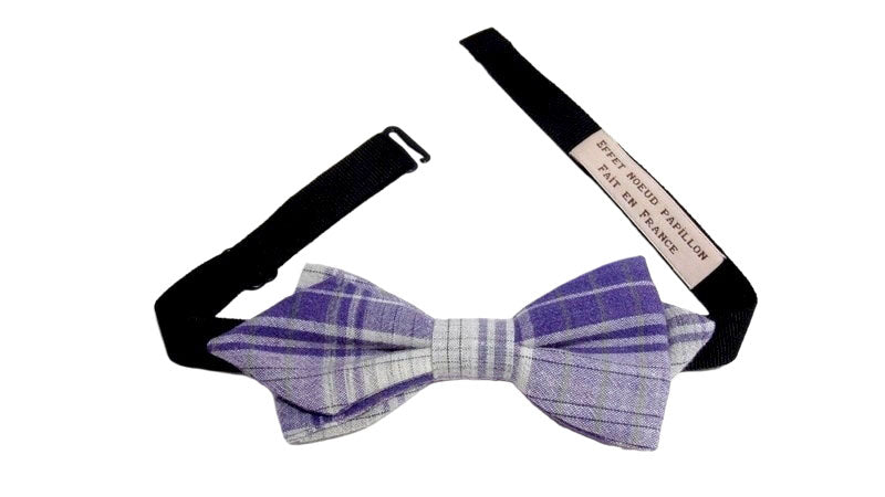 Noeud papillon à carreaux gris et violet - Effet Noeud Pap