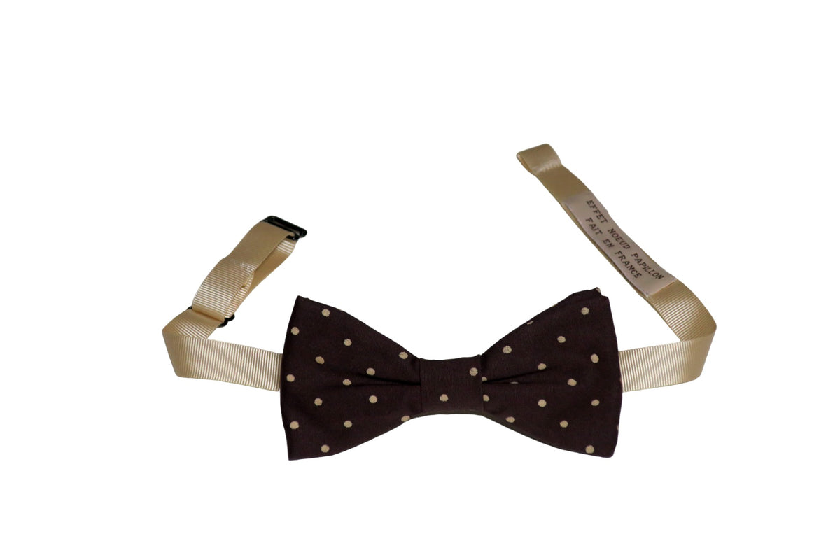 Noeud papillon brun à pois beige - Effet Noeud Pap