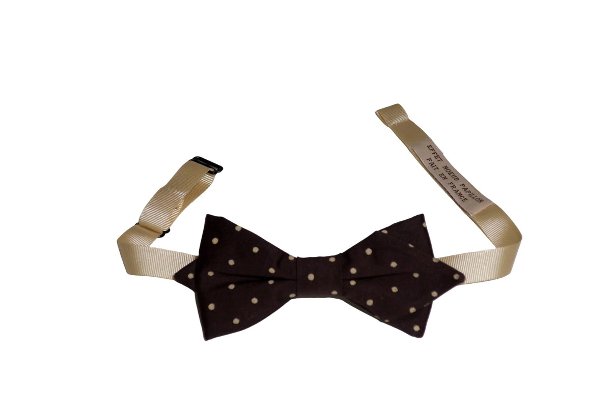 Noeud papillon brun à pois beige - Effet Noeud Pap