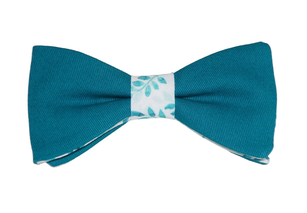 Noeud papillon double vert canard et Liberty feuillage vert pastel