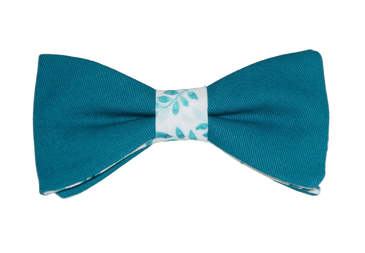 Noeud papillon double vert canard et Liberty feuillage vert pastel