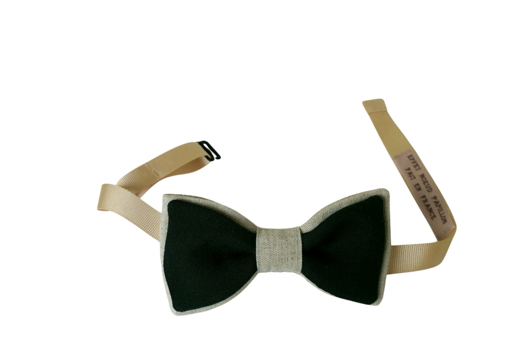Noeud papillon double lin naturel et vert impérial
