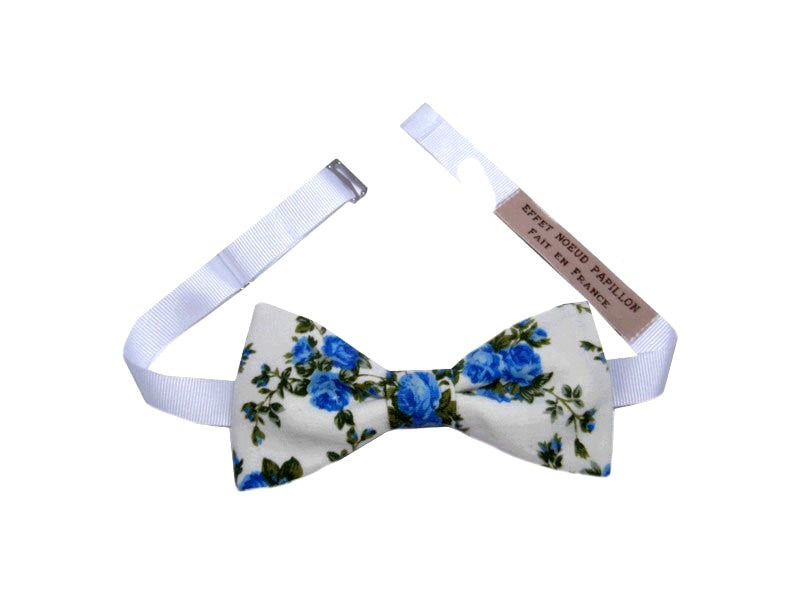 Noeud papillon fleuri écru et bleu - Effet Noeud Pap