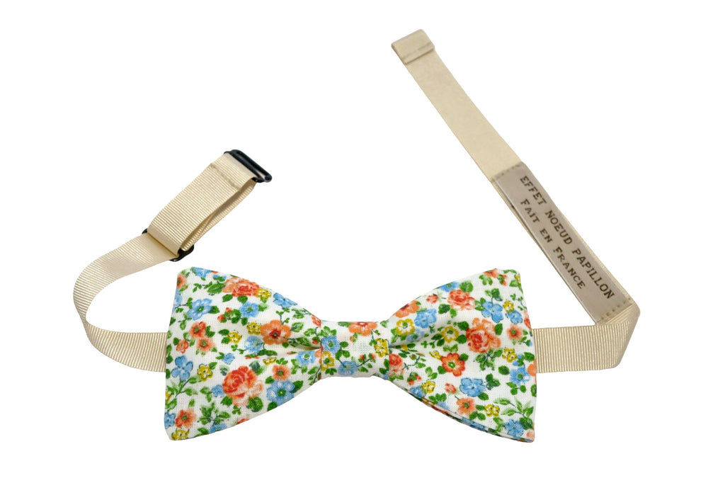 Noeud papillon fleuri orange et turquoise - Effet Noeud Pap