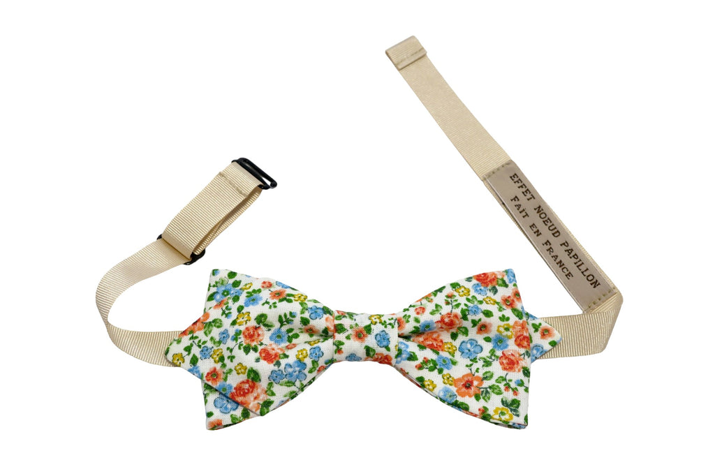 Noeud papillon fleuri orange et turquoise - Effet Noeud Pap