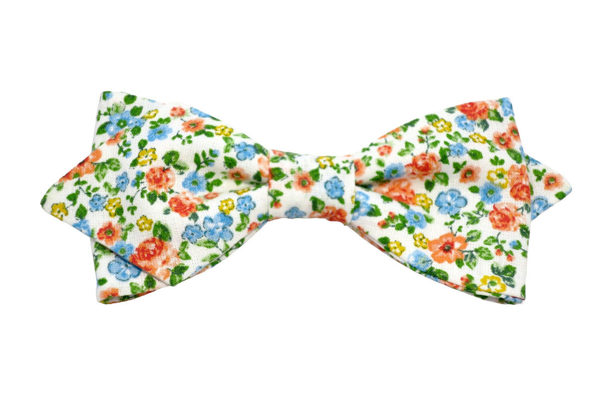 Noeud papillon fleuri orange et turquoise - Effet Noeud Pap