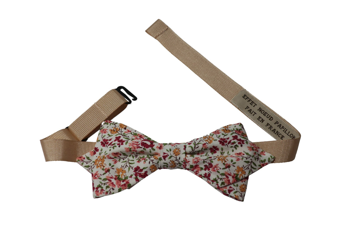 Noeud papillon fleuri rose et jaune orangé - Effet Noeud Pap