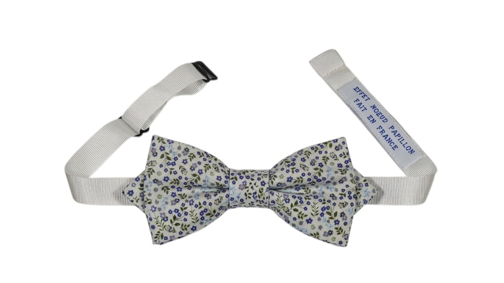 Noeud papillon fleuri vert olive et violet