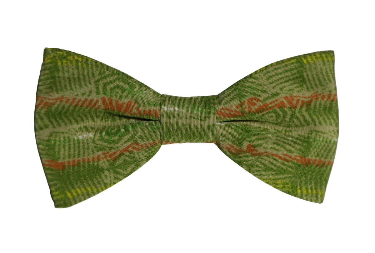 Nœud papillon vert arborant un motif graphique, une fusion artistique de couleurs et de lignes pour un style contemporain et audacieux