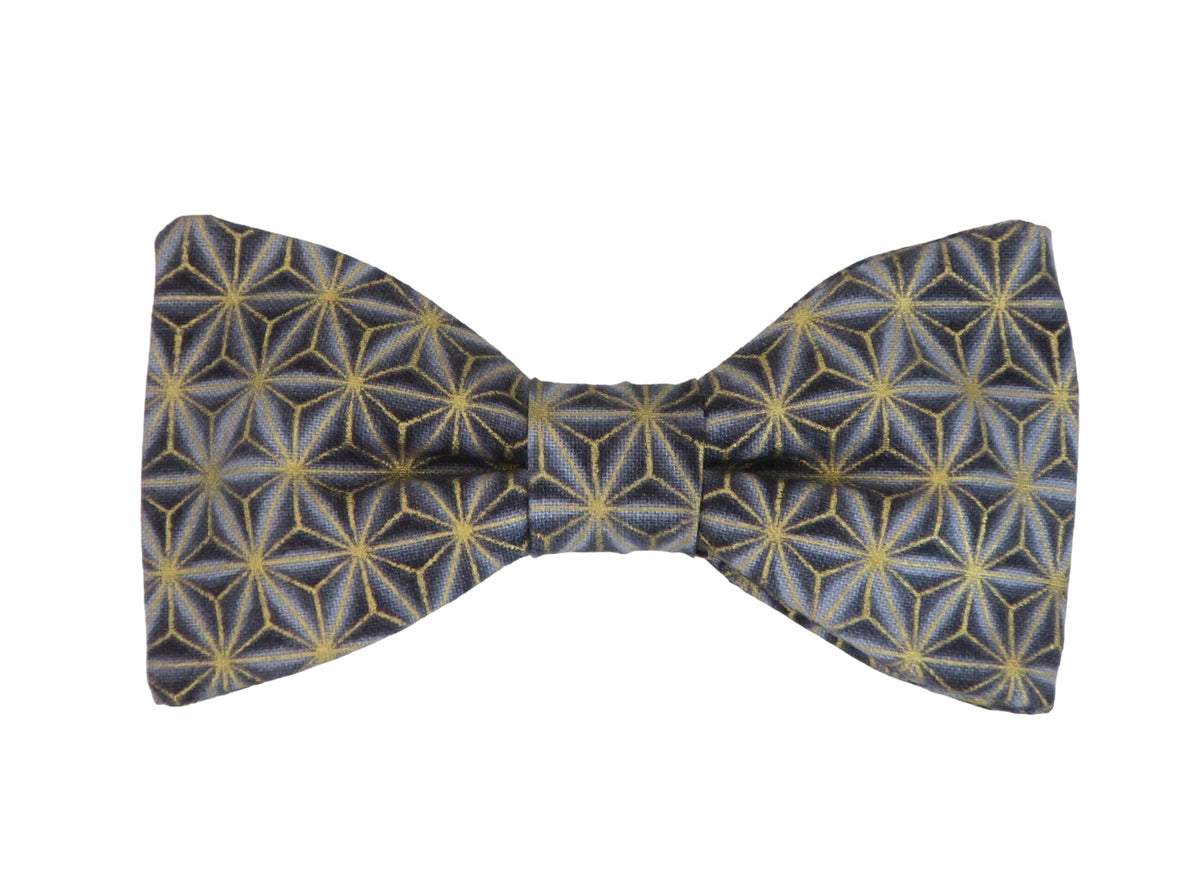 Noeud papillon japonais gris étoiles dorées - Effet Noeud Pap