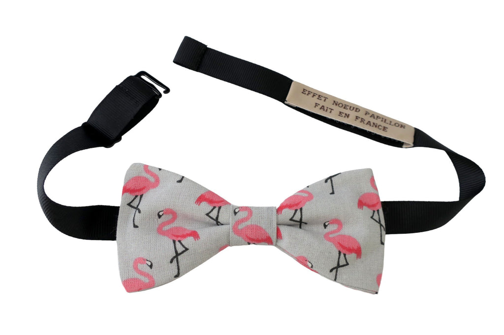 Noeud papillon gris motifs flamants roses - Effet Noeud Pap