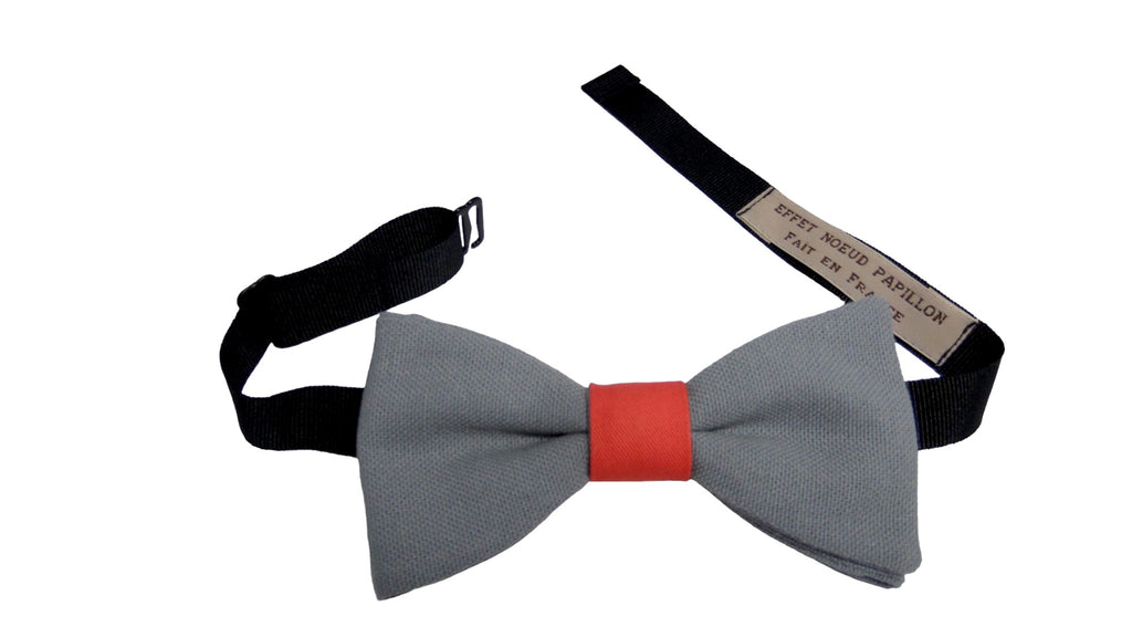 Noeud papillon gris mastic et corail - Effet Noeud Pap
