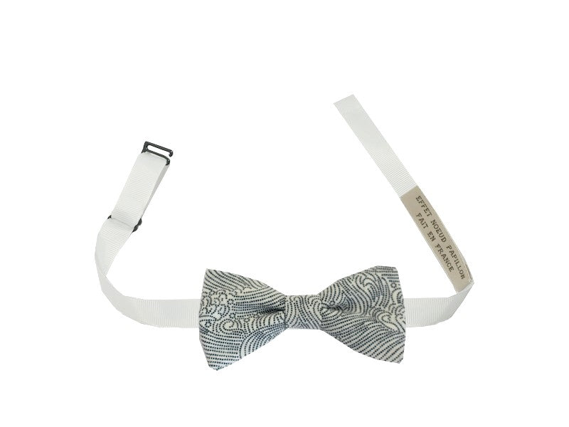 Noeud papillon japonais écru pointillés noirs