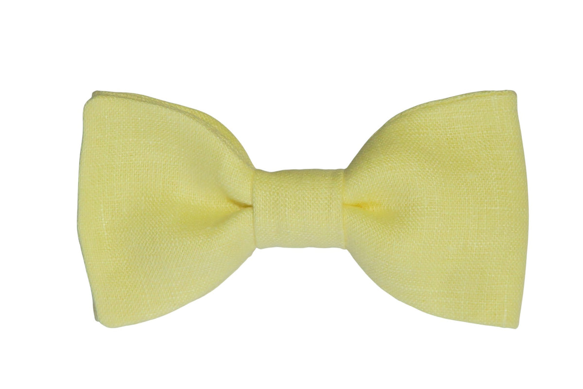 Nœud papillon jaune beurre en lin, parfait pour cérémonie estivale ou champêtre