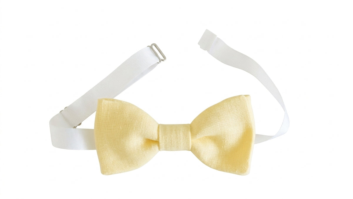 Nœud papillon pré-noué en lin texturé jaune beurre clair