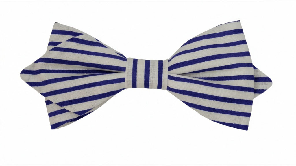 Nœud papillon rayé bleu nuit et blanc style marinière.