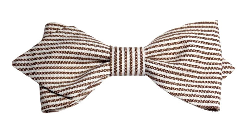 Noeud papillon rayé crème et brun clair - Effet Noeud Pap