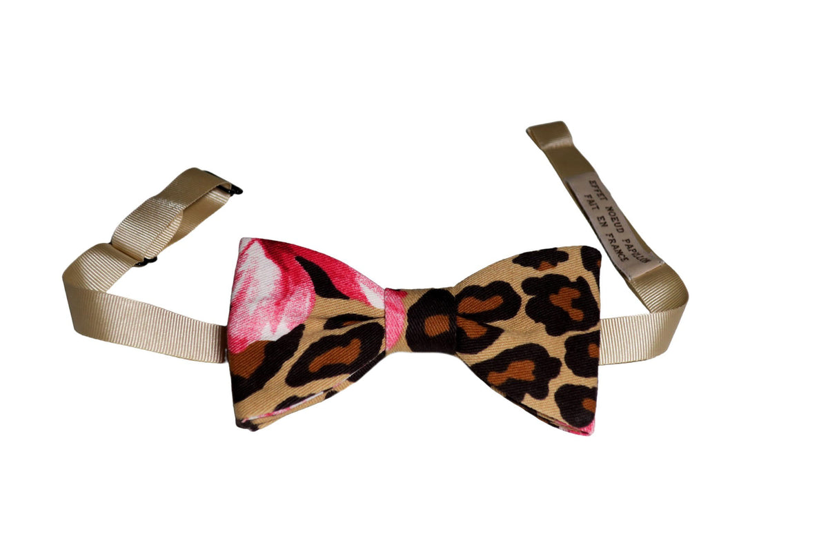 Noeud papillon motif léopard et fleur rose - Effet Noeud Pap