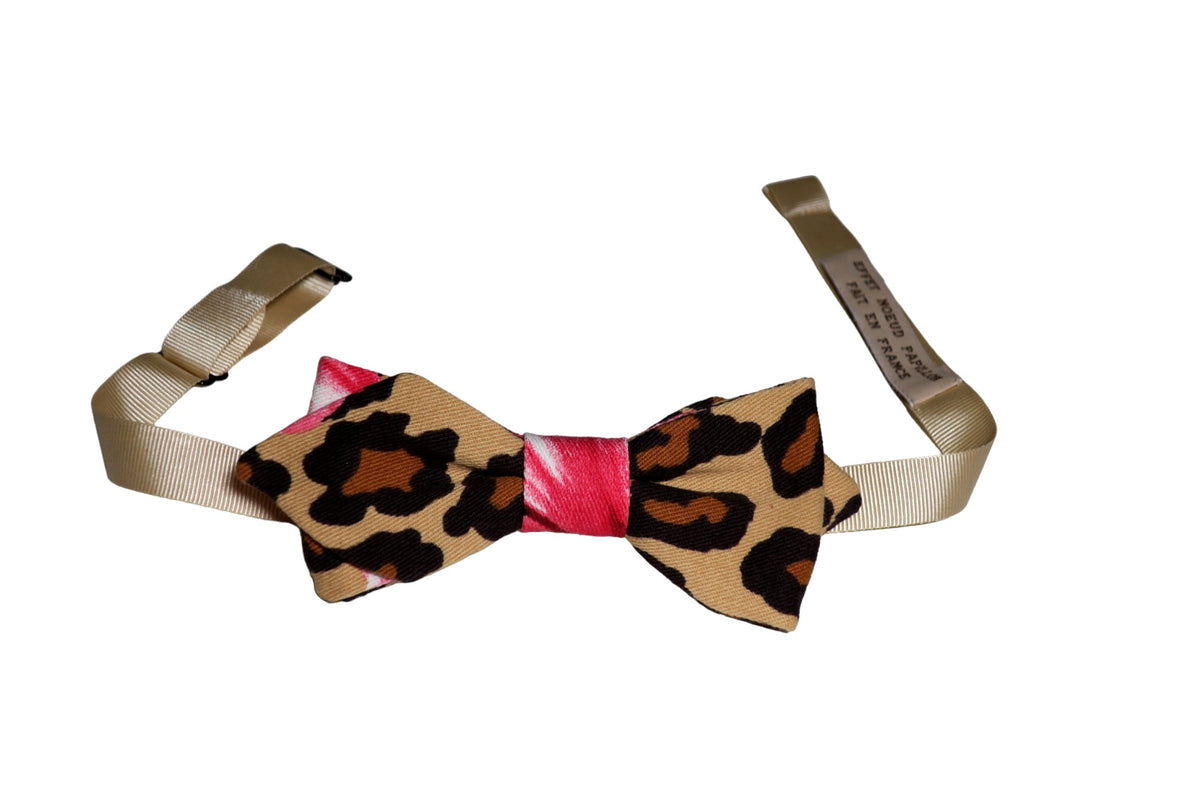 Noeud papillon motif léopard et fleur rose - Effet Noeud Pap