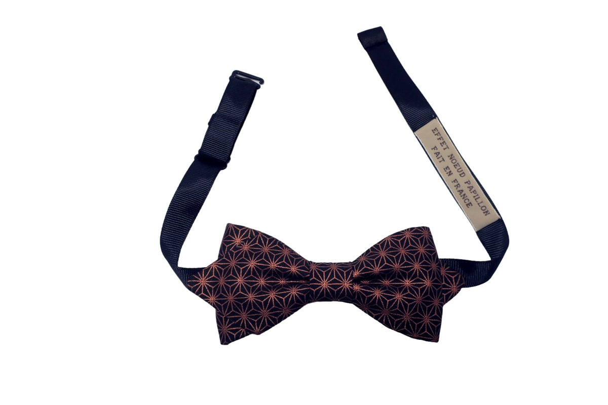 Noeud papillon japonais noir étoiles cuivrées - Effet Noeud Pap