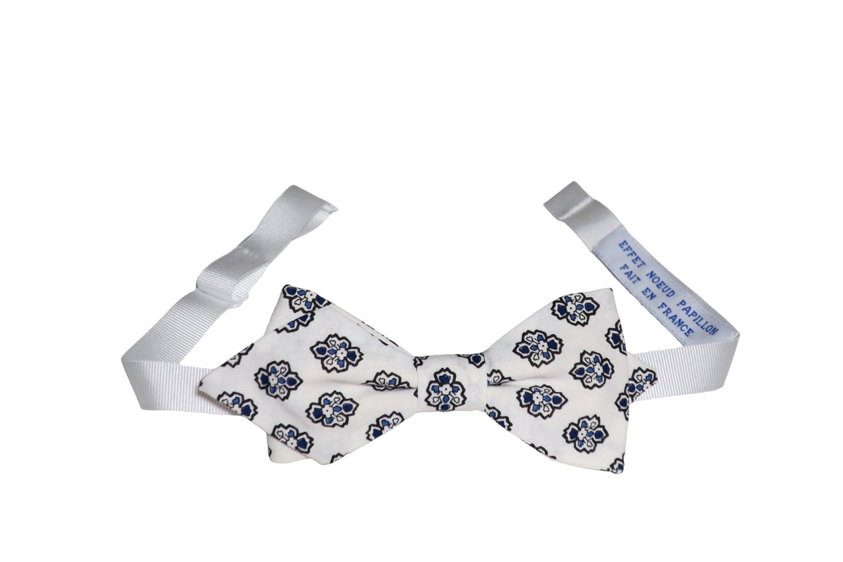 Noeud papillon provençal blanc calissons bleus clairs et foncés - Effet Noeud Pap