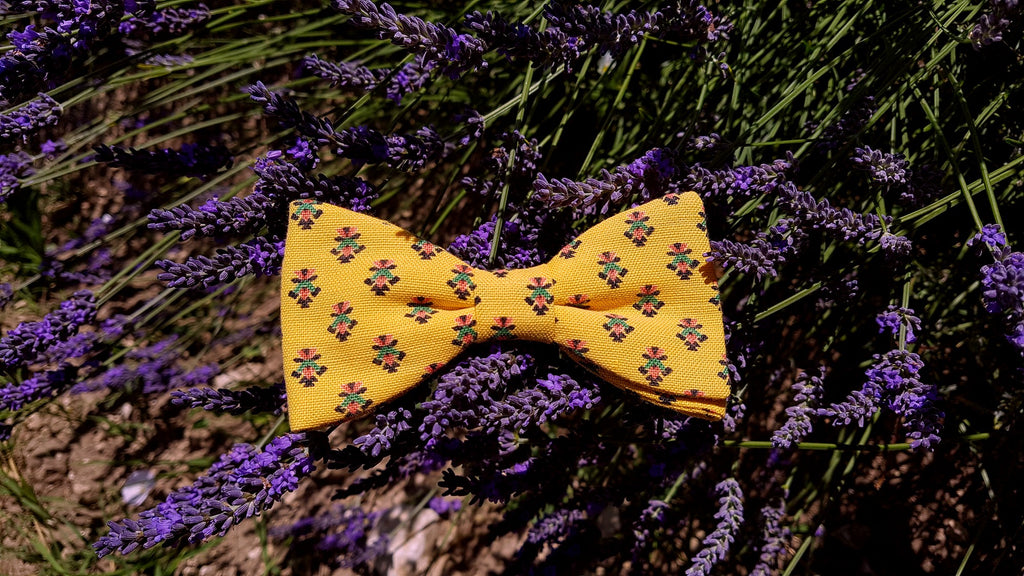 Noeud papillon provençal jaune calissons noirs et verts - Effet Noeud Pap