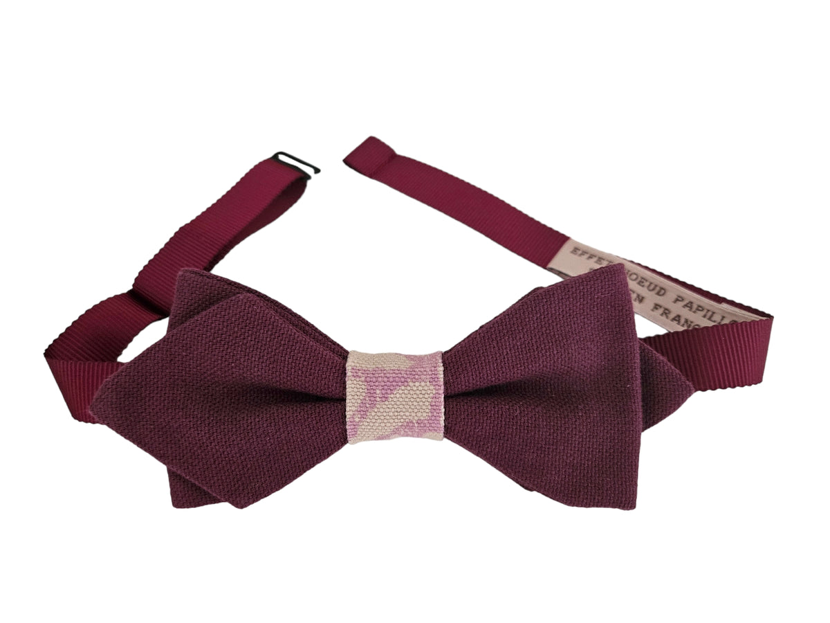 Noeud papillon double prune centre beige - modèle unique -