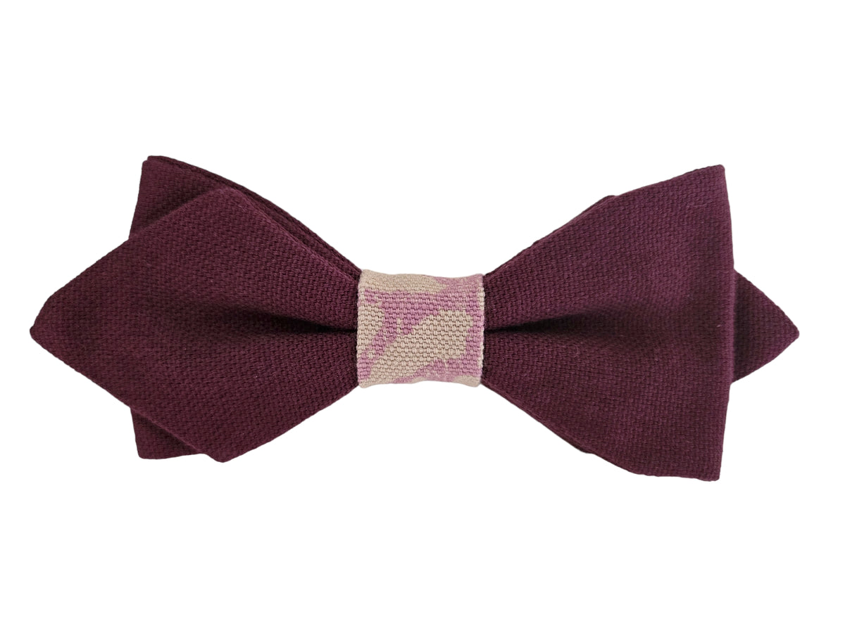 Nœud papillon prune centre beige et mauve