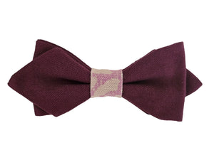 Nœud papillon prune centre beige et mauve