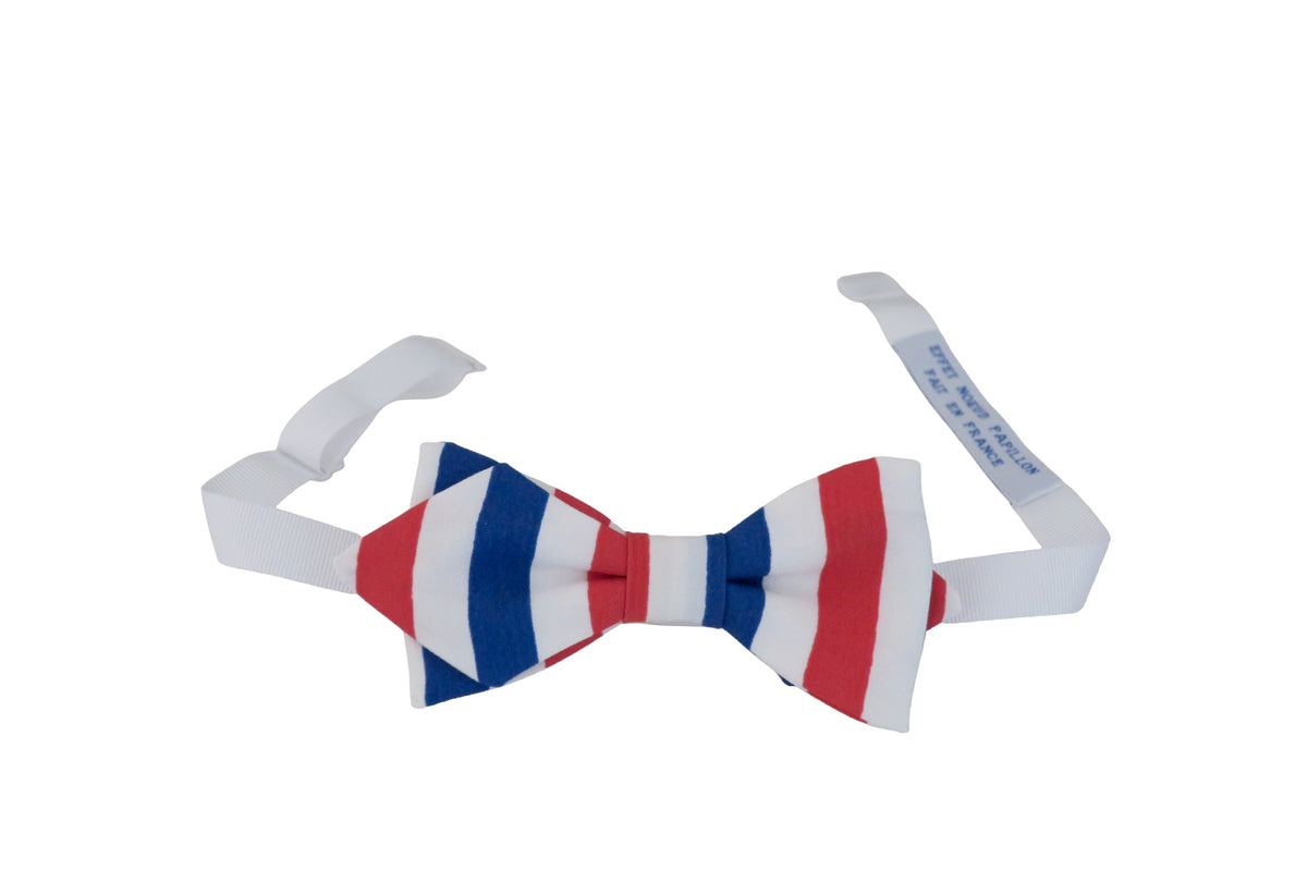 Noeud papillon rayé bleu, blanc, rouge - Effet Noeud Pap